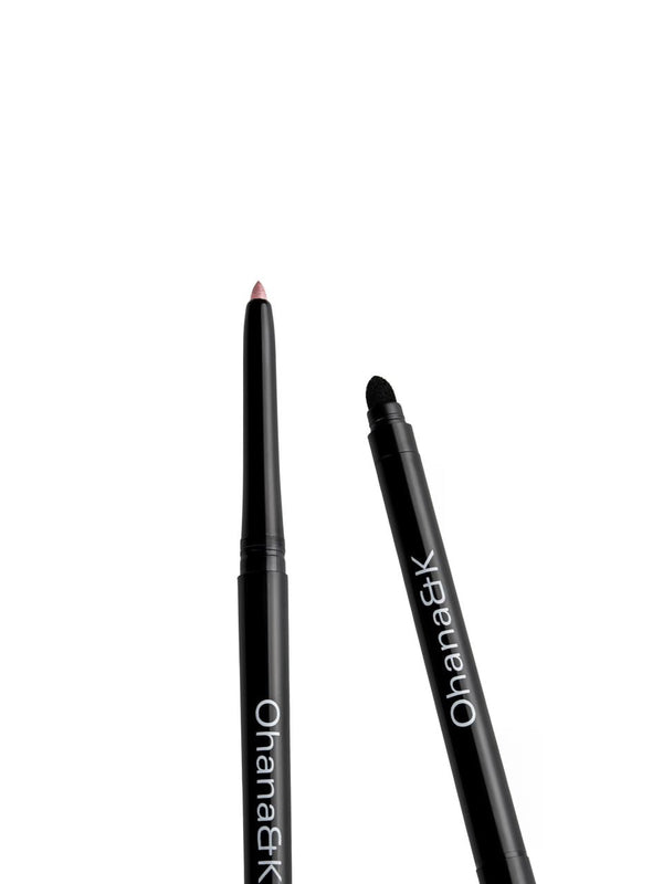 Close-up of Ohana&K Eyeshadow Pencil with precise tip and soft blending sponge, ideal for creating smokey eye looks.