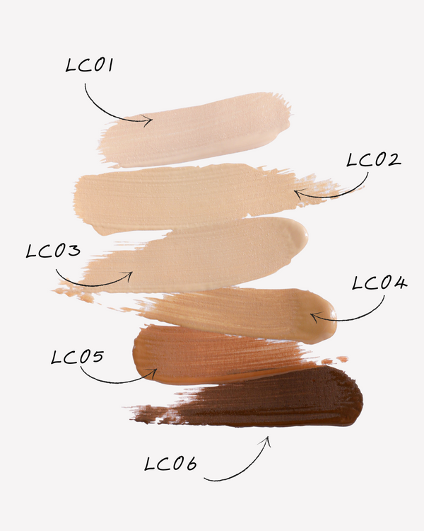 Textured swatches of the Ohana&K Vegan Concealer shades, showing blendable, high-coverage formula for all skin types.