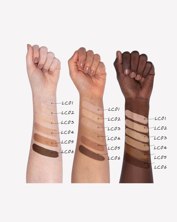 Ohana&K Concealer shades applied on three different skin tones, demonstrating versatility and perfect match options.