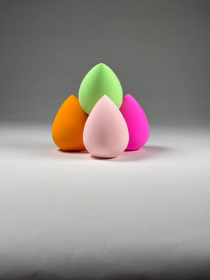 Set of 4 colorful Ohana&K Beauty Eggs for seamless makeup blending, featuring a teardrop design for precision application.