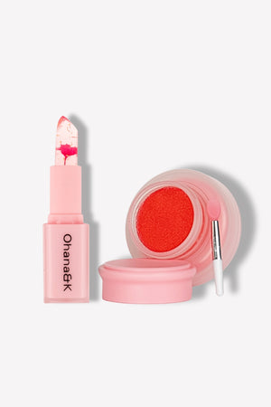 Image of the Lip Care Duo featuring the Reactive Lip Balm and Strawberry Lip Scrub, ideal for hydrating and exfoliating lips.