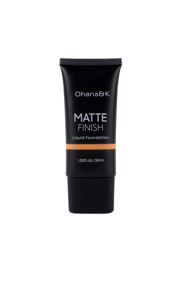 Ohana&K Vegan and Cruelty-Free Matte Finish Foundation, full coverage formula with a lightweight feel, available in 10 shades for a flawless matte complexion.