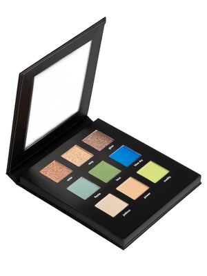 Ohana&K Vegan and Cruelty-Free Cosmic Nights Eyeshadow Palette with nine bold, vibrant shades inspired by the night sky, featuring shimmers, mattes, and metallics.