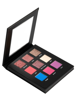 Ohana&K Vegan and Cruelty-Free Eternal Echoes Eyeshadow Palette, featuring nine bold and vibrant shades, including mattes, shimmers, and metallics.