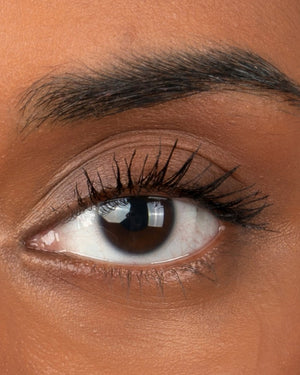 Close-up of eye with Ohana&K Vegan and Cruelty-Free Waterproof Mascara applied, showcasing bold volume and length.