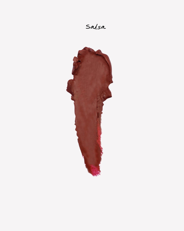 Swatch of Ohana&K Vegan and Cruelty-Free Matte Lipstick in Salsa, showcasing a rich, intense matte texture.