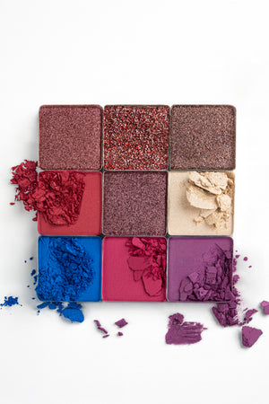 Textures of Ohana&K Vegan and Cruelty-Free Eternal Echoes Palette, showcasing richly pigmented shades for seamless blending and eye-catching looks.